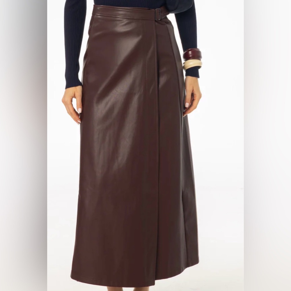 Burgundy Wrap Vegan Leather Maxi Skirt
